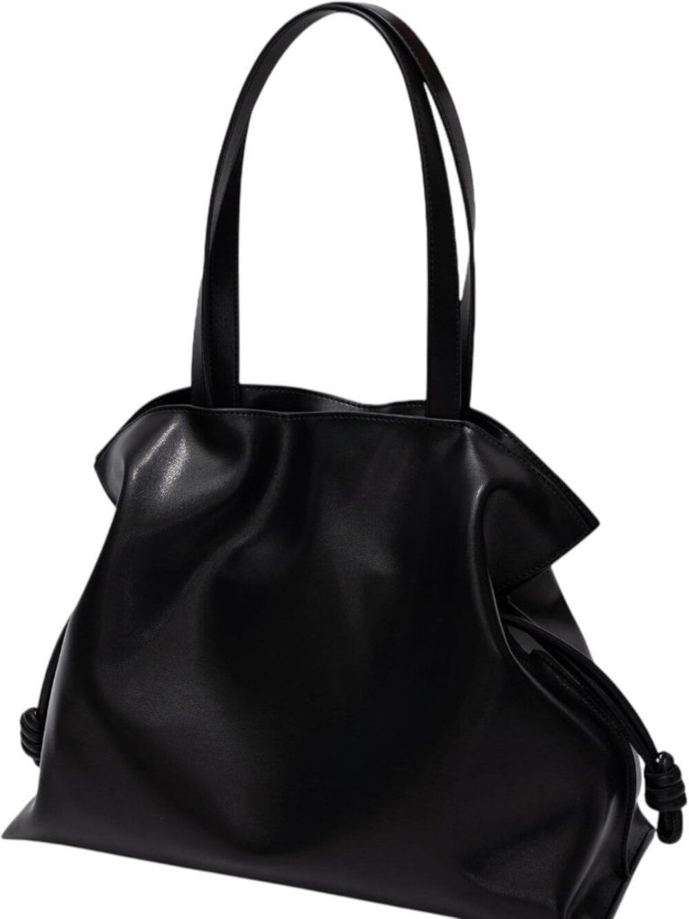 Elegant Black Leather Drawstring Tote Bag | Genuine Shoulder Bag for Travel